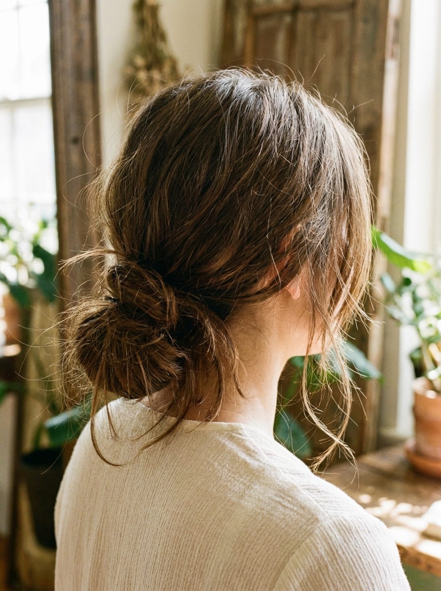 Lockerer Messy Low Bun - Dutt Frisur für lange Haare